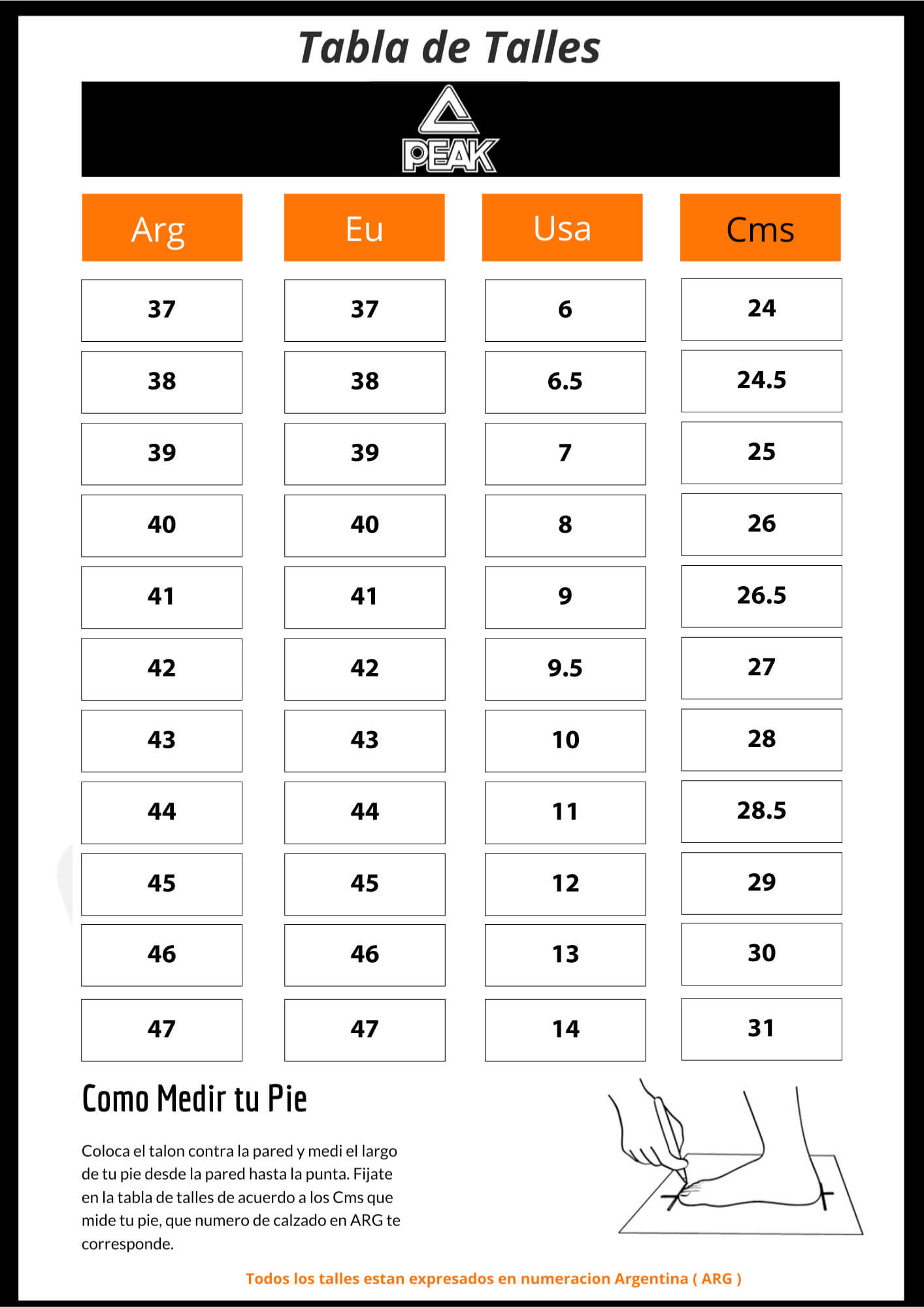 Tabla de talles